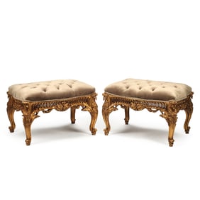Pair of Louis XV Style Giltwood Upholstered Benches