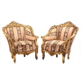 Pair of Louis XV Style Giltwood Bergeres