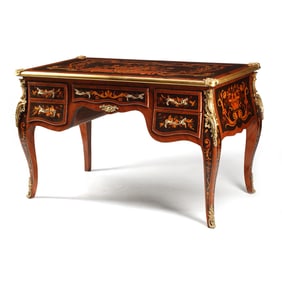 French Louis XV Style Inlaid Bureau Plat