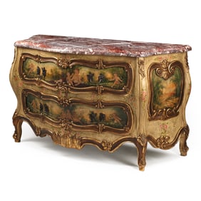 Louis XV Style Painted Marble Top Bowfront Commode