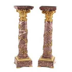 Pair of Louis XV Style Red Marble Pedestals