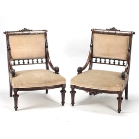 Pair of English Regency Brass Inlaid Slipper Chairs