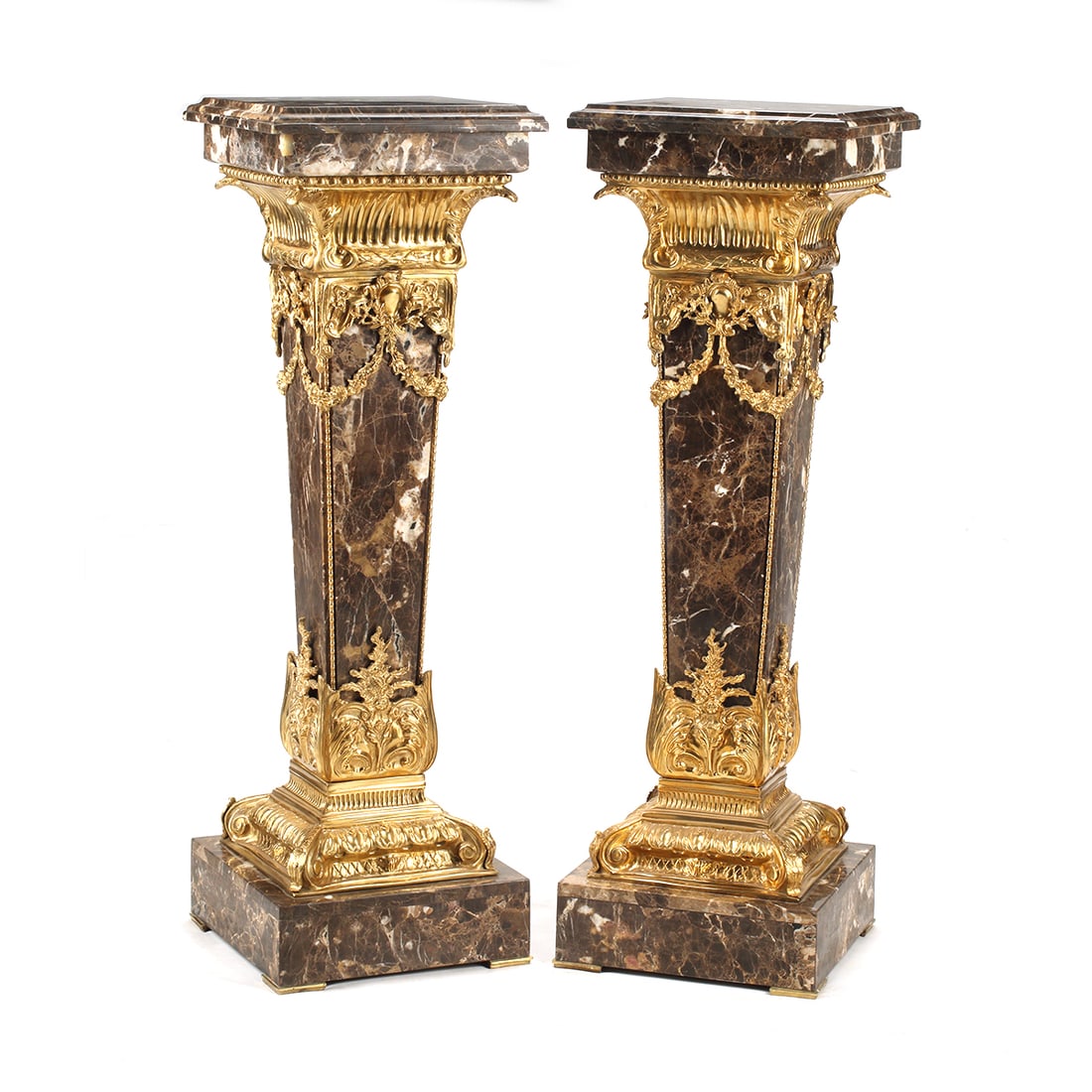 Pair Regency Style Dore Bronze Mounted Marble Pedestals (1 of 5)