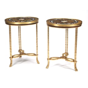 Pair of Empire Style Dore Bronze Tables w Marble Tops