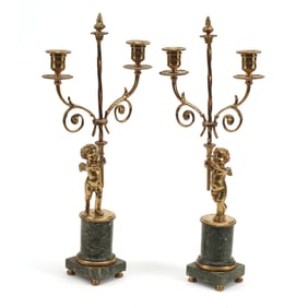 Pair of Empire Style Figural Two Light Candelabra