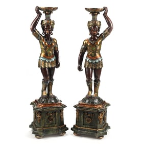 Pair of Venetian Style Painted Blackamoor Figures