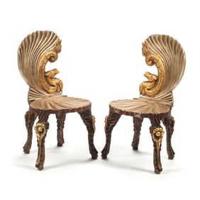 Pair of Italian Grotto Style Silvered Side Chairs