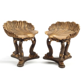 Pair of Italian Parcel Gilt Piano Seats