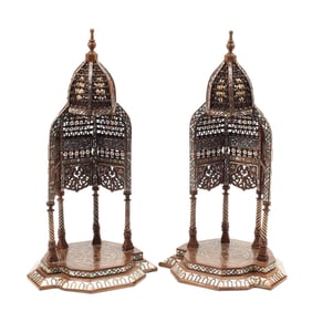 Pair of Moorish Style Inlaid Standing Shelves