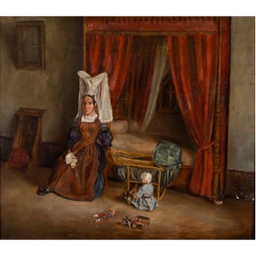 French School, Woman and Baby, oil