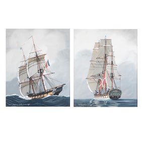 Leon Haffner, Sailing Mast Ships, two gouaches
