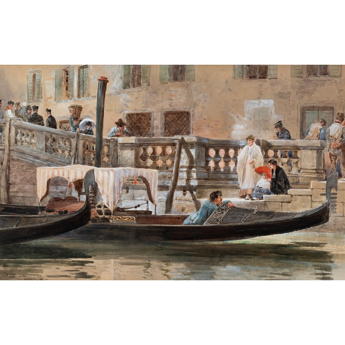 William Pike, Boat on the Canals of Venice, watercolor: WILLIAM HENRY PIKE (American, 1846-1908), Boat on the Canals of Venice, watercolor on paper, (approximate dimensions - sheet (sight):13 x 20 1/4 inches); signed and dated lower left. Condition: Toning
