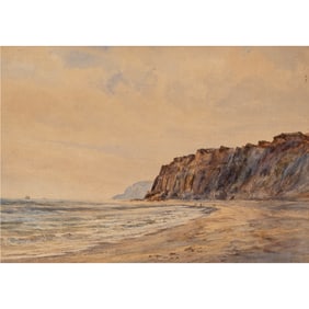 American School, Seascape with Cliff, watercolor