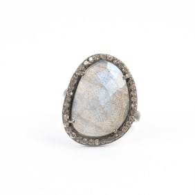 Labradorite, Diamond, Oxidized Silver Ring.