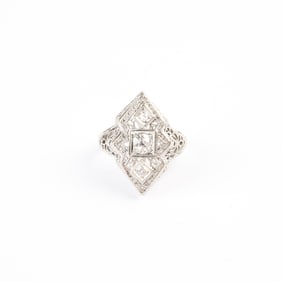 Antique Diamond, 18k White Gold Ring.