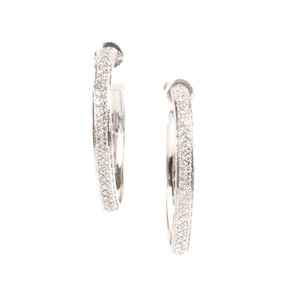 Pair of Diamond, 14k White Gold Hoop Earrings.