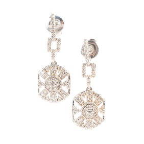 Pair of Diamond, 14k White Gold Earrings.