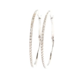 Pair of Diamond, 14k White Gold Hoop Earrings.