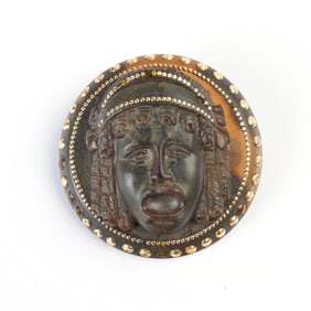Victorian Tortoise Shell Cameo, Gold Gorgon Brooch.