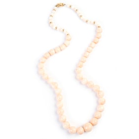 *Coral Bead, 14k Yellow Gold Necklace.