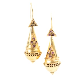 Pair of Victorian Ruby, 15k Yellow Gold Earrings.