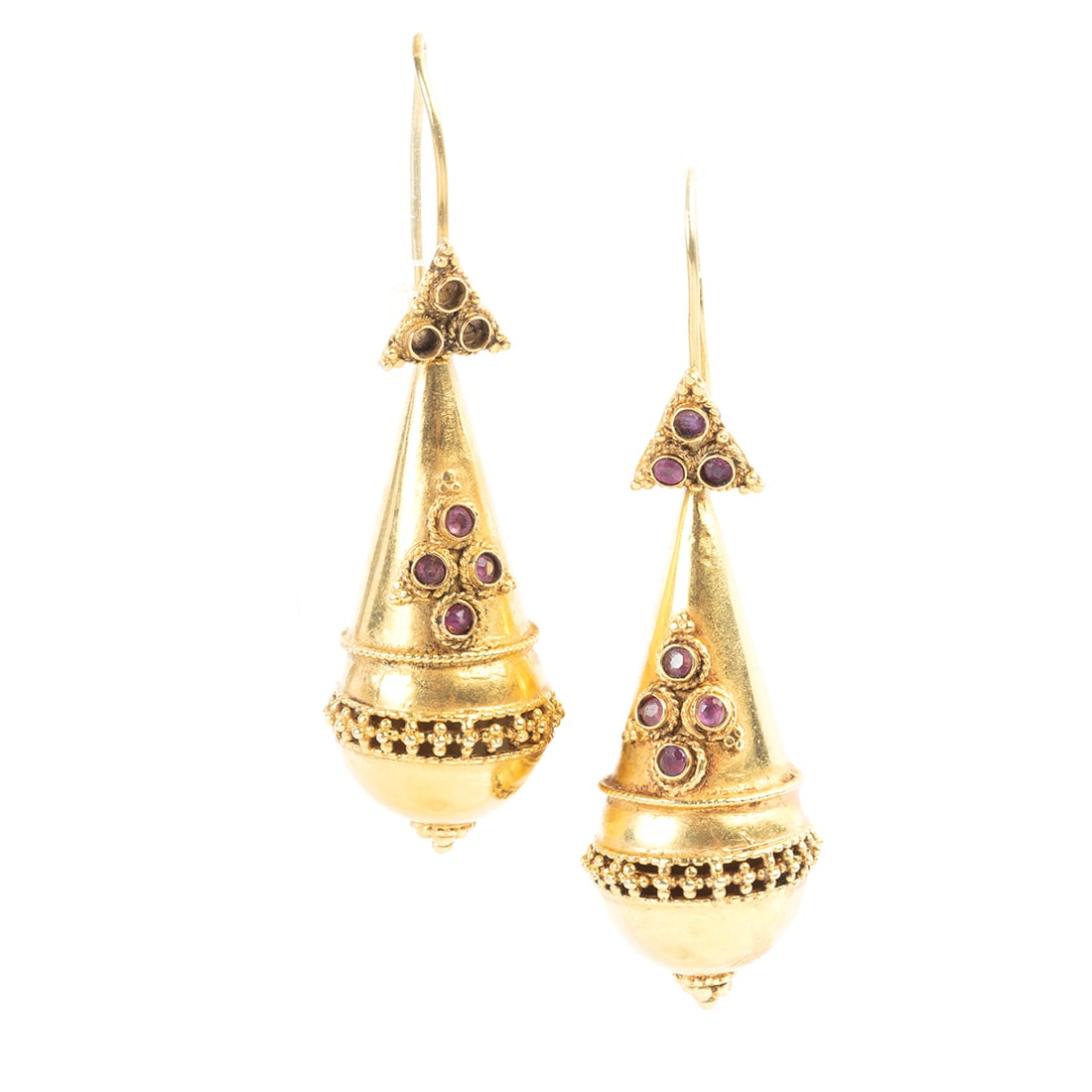 Pair of Victorian Ruby, 15k Yellow Gold Earrings. (1 of 2)