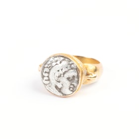 Ancient Roman Coin, 14k Yellow Gold Ring.