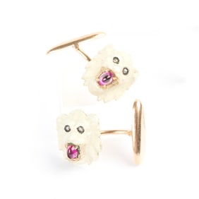 Russian Ruby, Diamond, Enamel, 14k Gold Cufflinks.