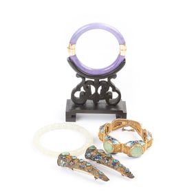 Chinese Jade, Enamel, Gold, Silver-Gilt Jewelry Items.