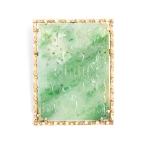Jadeite Jade, 14k Yellow Gold Pendant Brooch.