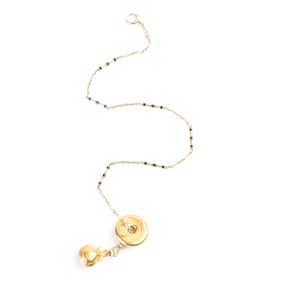 Chinese 24k Gold Ingot, Enamel, 14k Gold Watch Chain.