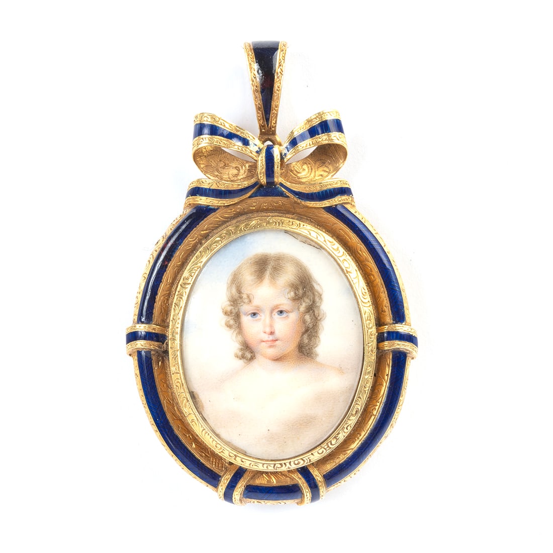 Painted Portrait Miniature, Enamel, 14k Gold Pendant. (1 of 2)