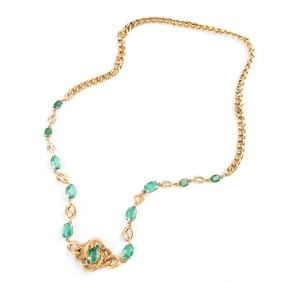 Victorian Emerald, 12k Yellow Gold Necklace.