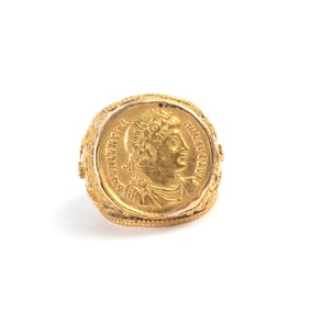 Byzantine Empire Gold Coin, 14k Yellow Gold Ring.