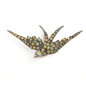 Opal, Diamond, Sapphire, Vermeil Swallow Brooch.