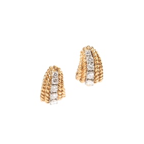 Pair of Diamond, Platinum, 18k Yellow Gold Earrings.