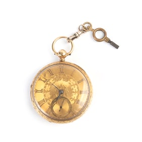 18k Yellow Gold Open Face Pocket Watch.