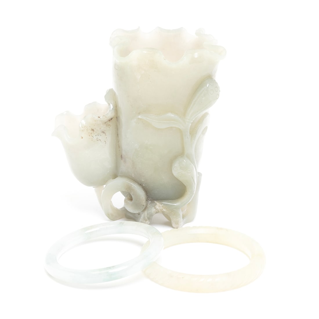 Two Jade Bracelets with a Carved 'Lotus' Cup (1 of 4)