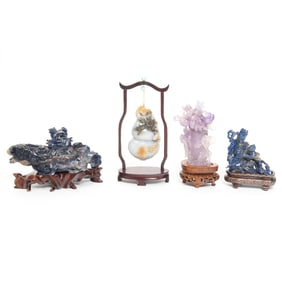 Group of Chinese Hardstone Carvings on Stands