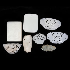 Large Group of Chinese Carved Jade Pendants