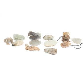Large Group of Chinese Carved Jade Pendants and Toggles