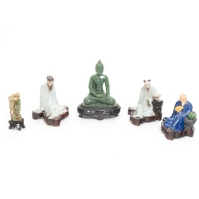 Group of Chinese Carved Jade and Pottery Men on Bases