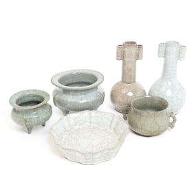 Large Group of Chinese Ge Type Celadon Items