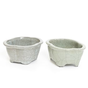 Two Chinese Guan Type Celadon Glazed Jardinieres