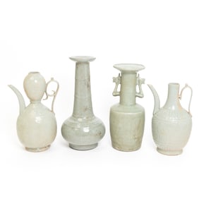 Group of Four Chinese Guan Type Celadon Porcelain Items