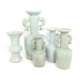 Group of Chinese Guan Type Celadon Glazed Vases