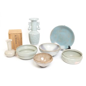 Seven Assorted Chinese Celadon Glazed Porcelain Items