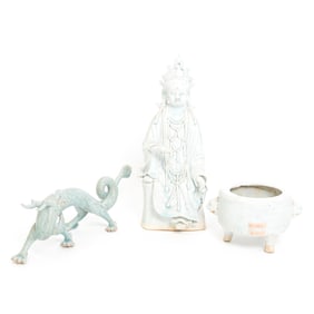 Group of Three Chinese Qingbai Glazed Porcelain Items