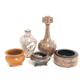 Group of Chinese Brown Glazed Porcelain Items
