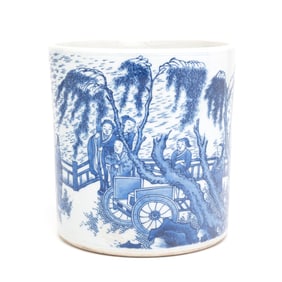 A Chinese Blue and White Porcelain Biton Brush Pot